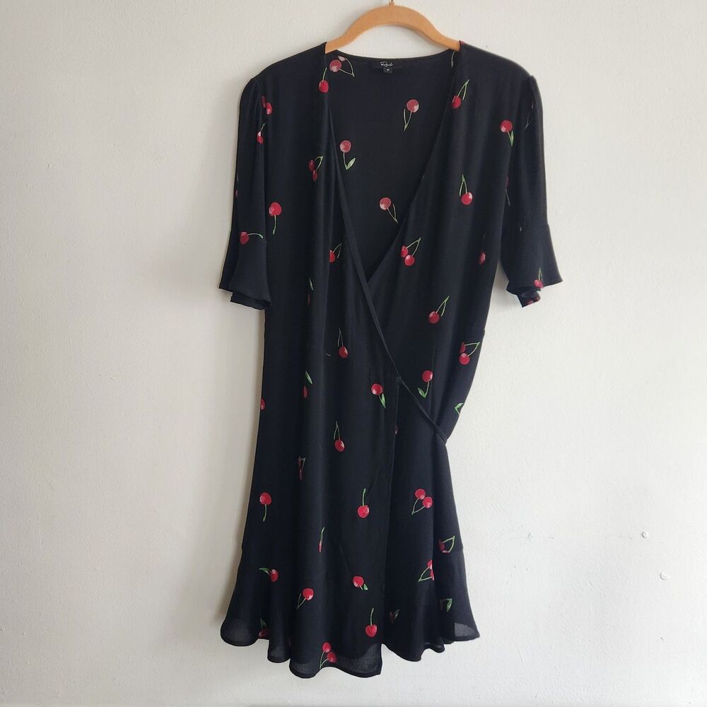 Rails Aimee Black Cherry Print Wrap Mini Dress Size M novelty summer vacation - Picture 2 of 10